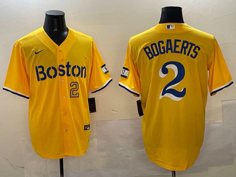 Men Boston Red Sox #2 Bogaerts Yellow City Edition Game 2025 Nike MLB Jersey style 5->boston red sox->MLB Jersey